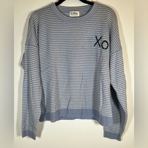 27 Miles Malibu blue white striped cashmere sweater "XO" embroidered sz M soft